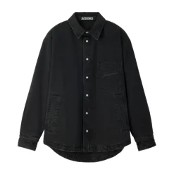 Skjorter<Jacquemus Knappet Skjorte Logo Broderi Sort