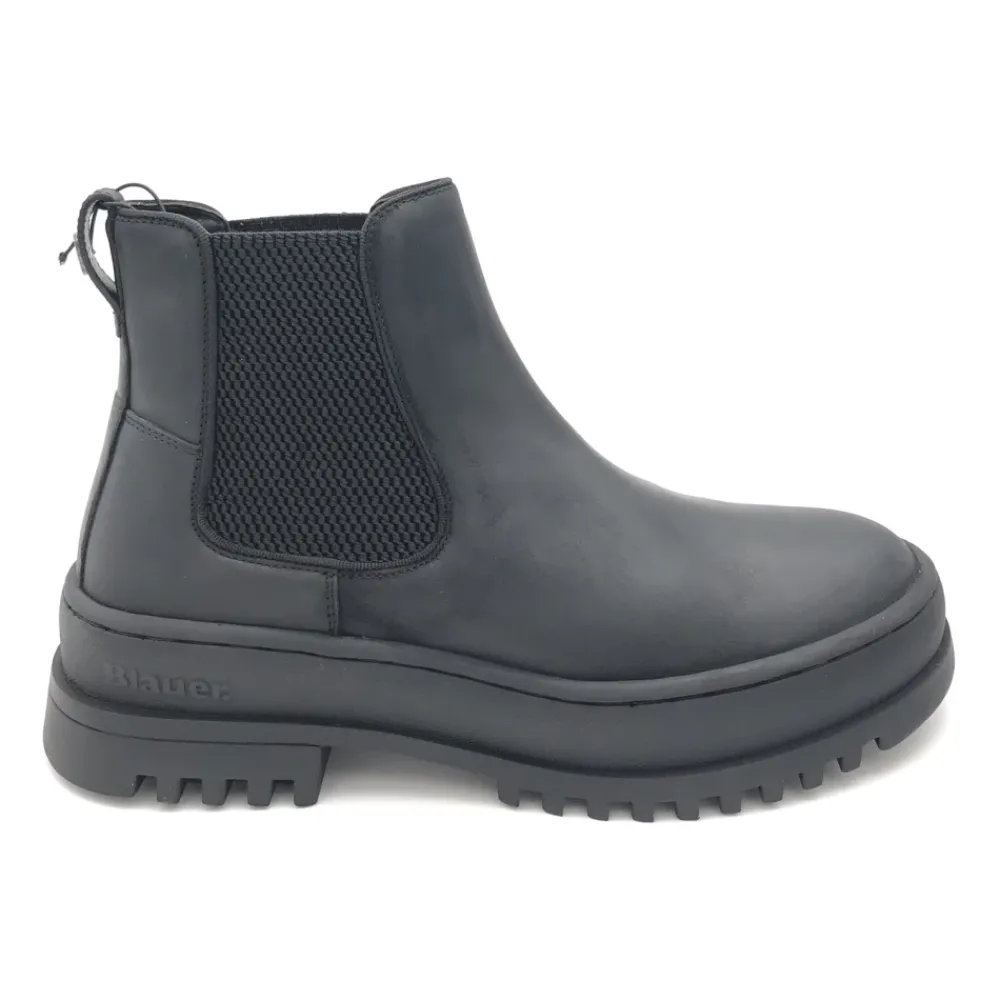 Chelsea Boots^Blauer læder Chelsea støvler Sort