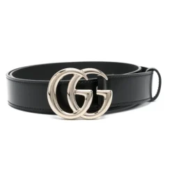 Bælter^Gucci Læder Dobbelt G-Spænde Bælte Sort