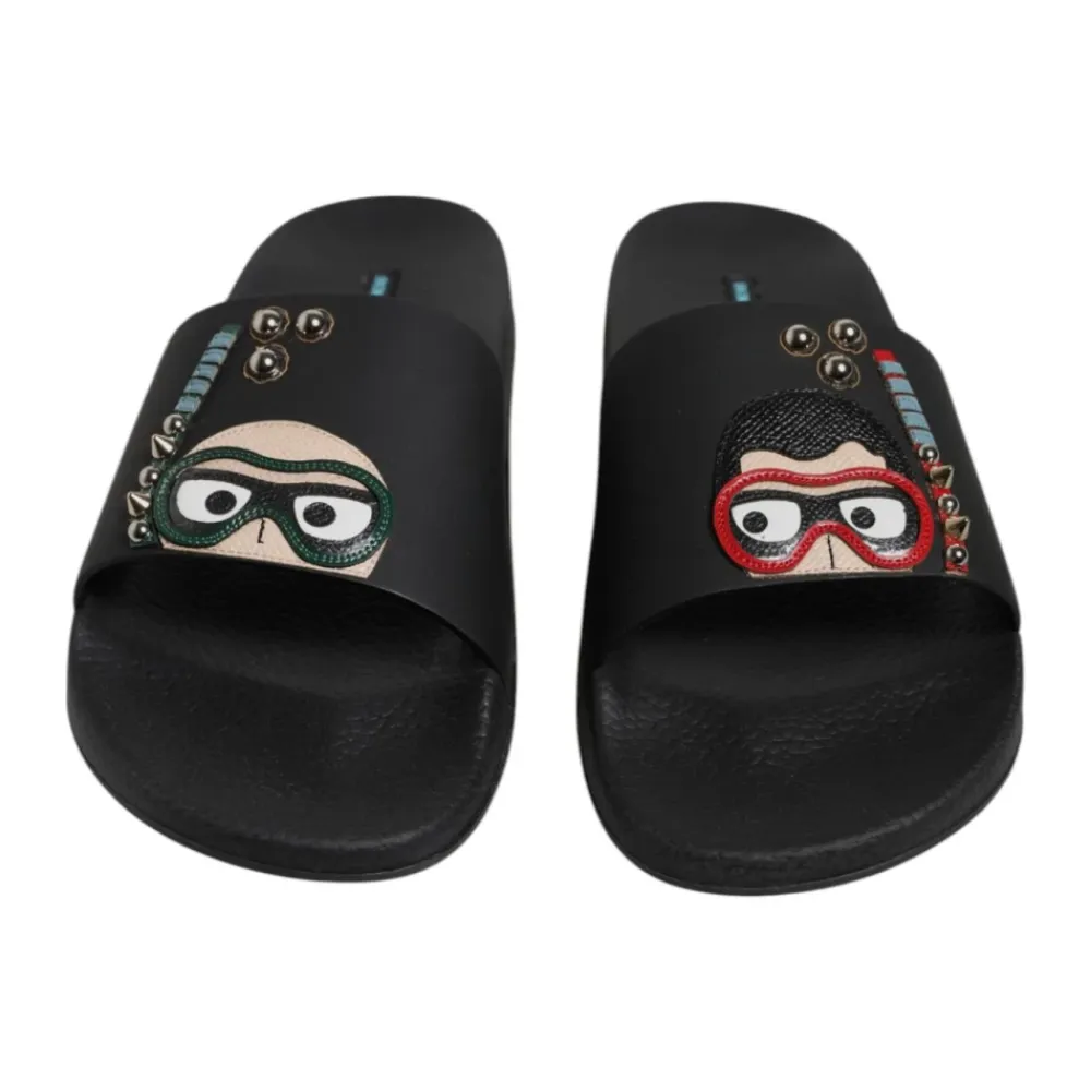 Sandaler<Dolce & Gabbana læder slides med nitter Sort