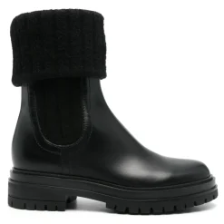Chelsea Boots^Gianvito Rossi Læder Strik Støvler Italien Sort