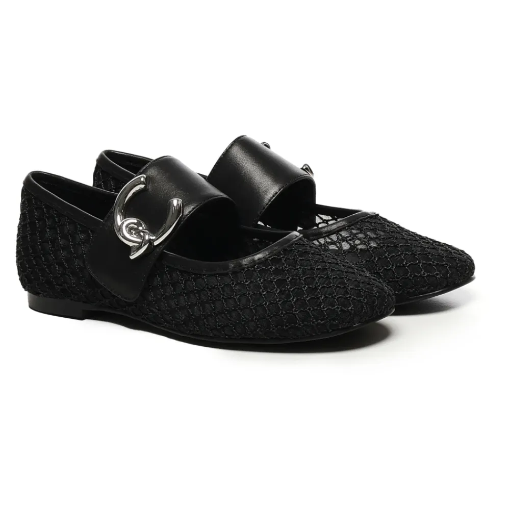 Ballerina Sko<Coccinelle Mesh Flade Sko med Logo Sort