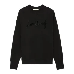 Sweatshirts<Zadig & Voltaire Oversize Love Yourself Sweatshirt med Rhinestones Sort