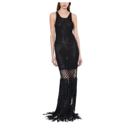 Kjoler^Philosophy di Lorenzo Serafini Polyester Kjole Frynset Halvtransparent Design Sort