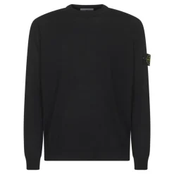 Strik<Stone Island uldtrøje med badge Sort