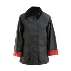 Jakker<Barbour voksbehandlet bomuldsjakke med corduroy krave Sort