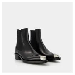Chelsea Boots^Alexander McQueen /Sølv Læder Boxcar Støvler Sort