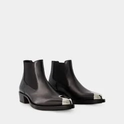 Chelsea Boots|Støvler<Alexander McQueen /Sølv Læder Chelsea Støvler Sort