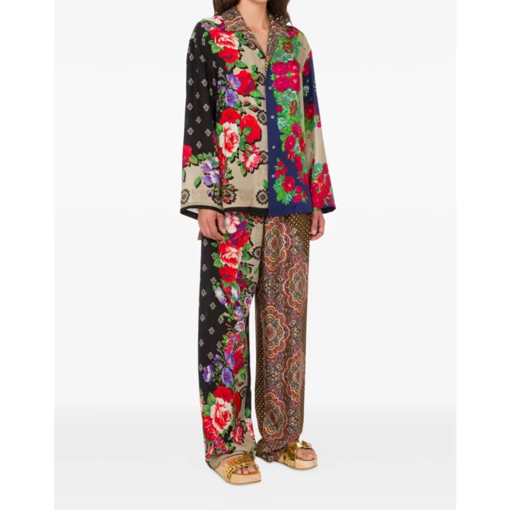 Bukser<Moschino Stampa Piazzata Mix Foulard Wide Trousers Multifarvet