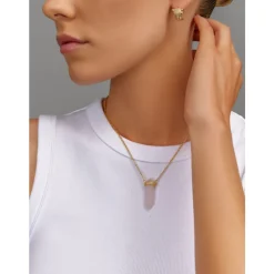 Smykker^Nialaya Sterling Silver Rose Quartz Crystal Necklace with Engraved Evil Eye Detail Gul