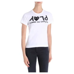 T-Shirts<Comme des Garçons Play Stilfuld T-shirt med Logo Print Hvid