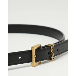Bælter<Saint Laurent Stilfuldt læderbælte med metal spænde Sort