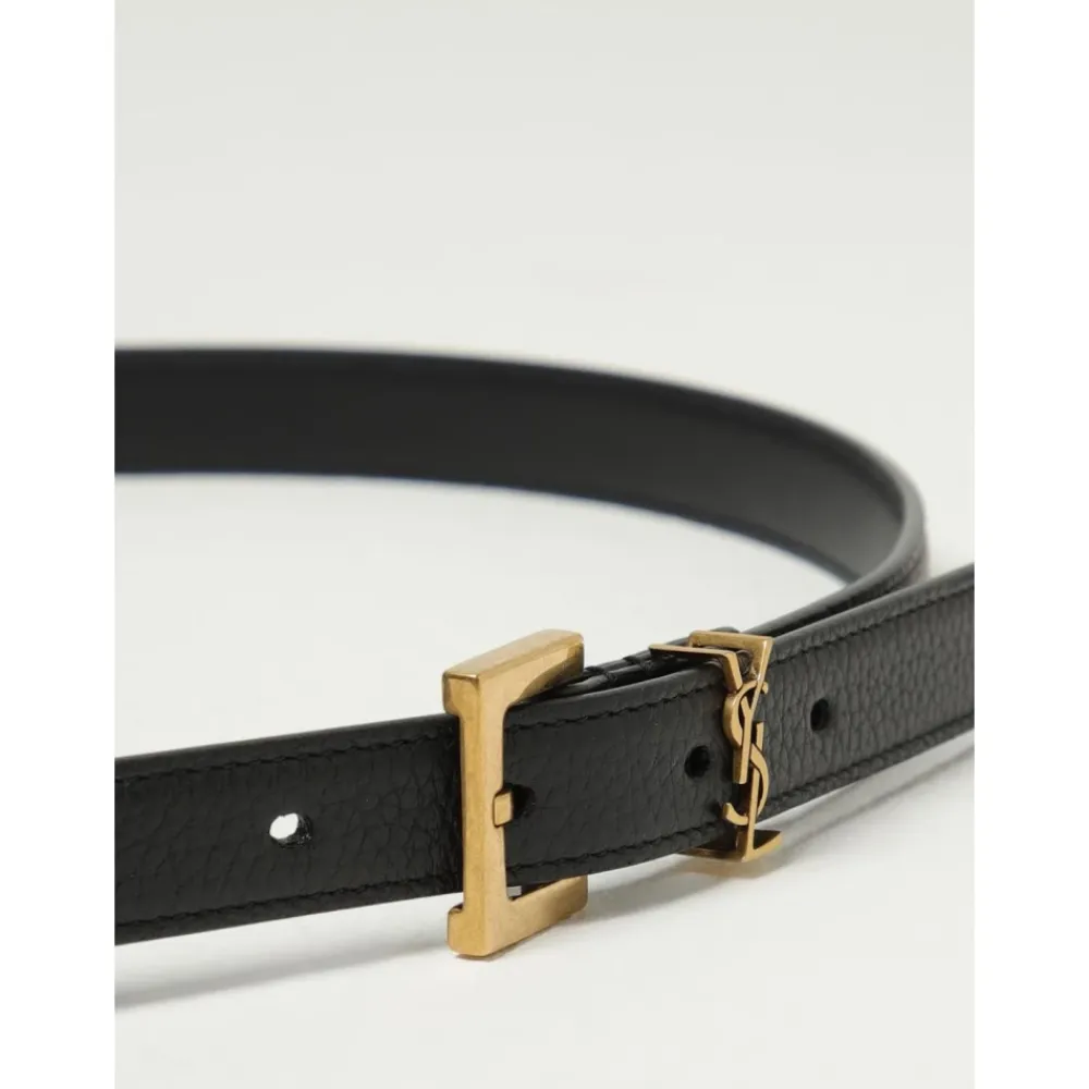Bælter<Saint Laurent Stilfuldt læderbælte med metal spænde Sort