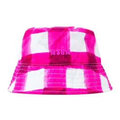 Huer, Kasketter & Hatte|Huer & Kasketter<MSGM Stribet bomuldshat med broderet logo Pink