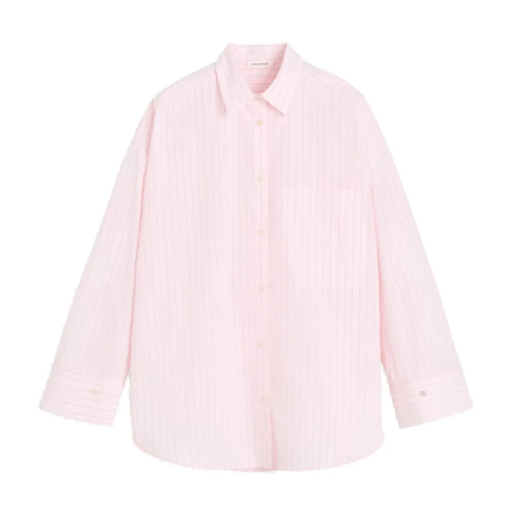 Bluser & Skjorter<By Malene Birger Stribet Bomuldsskjorte Kridtrosa Pink