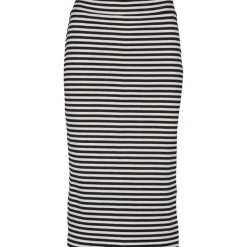 Nederdele^Basic Apparel Stribet Rib Nederdel - Whisper White / Black Sort
