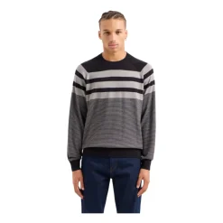 Strik^Armani Exchange Stribet rundhals sweater Blå