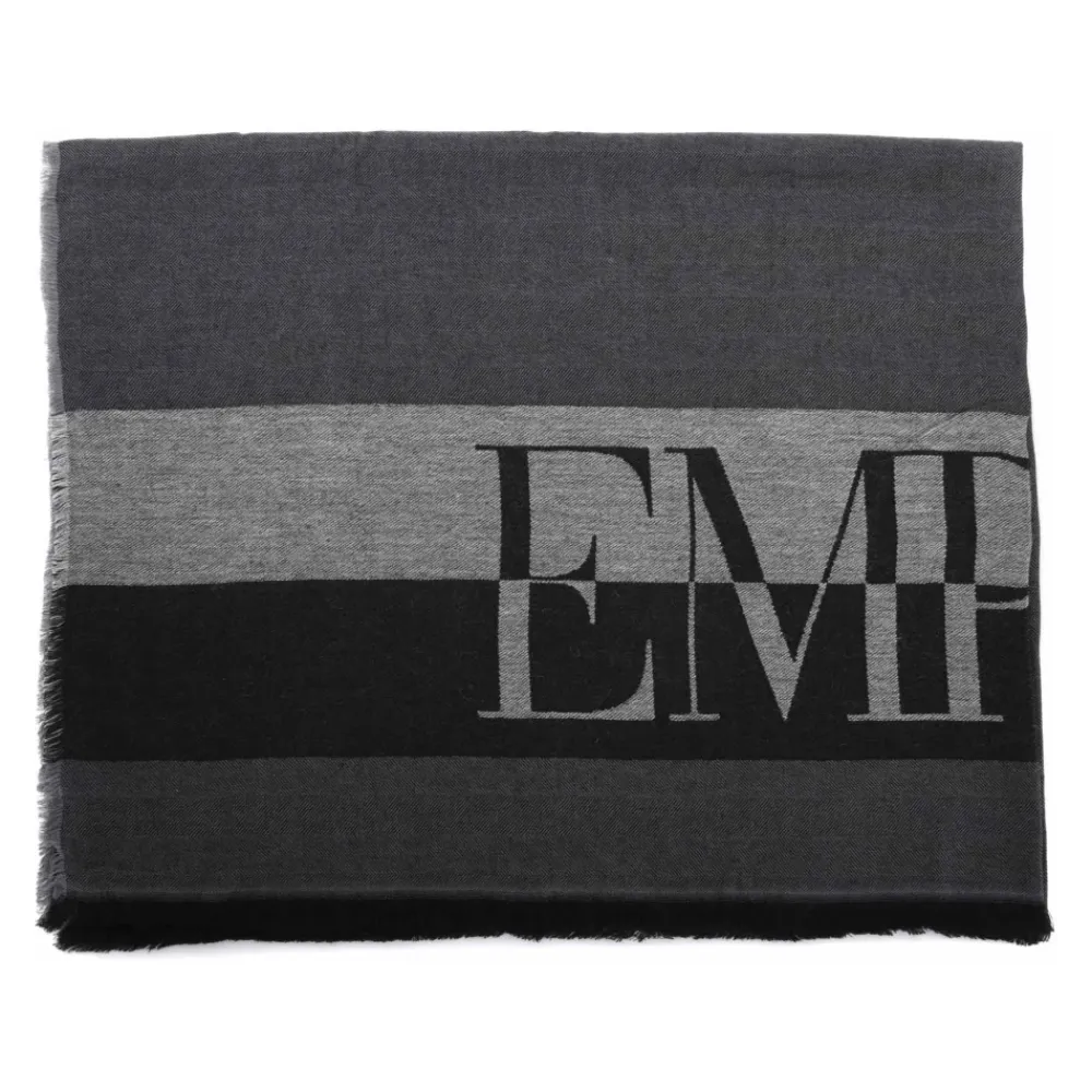 Halstørklæder Og Tørklæder^Emporio Armani Stribet tørklæde med overdimensioneret logo Grå