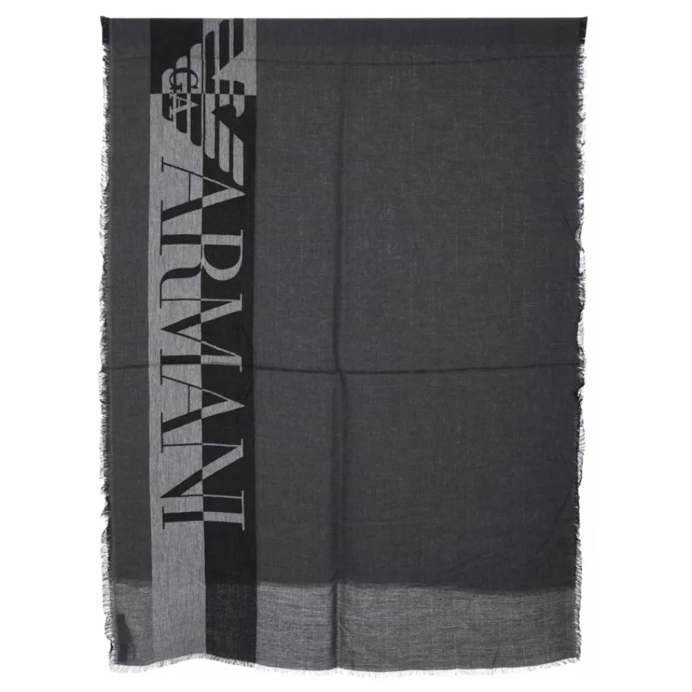Halstørklæder Og Tørklæder^Emporio Armani Stribet tørklæde med overdimensioneret logo Grå
