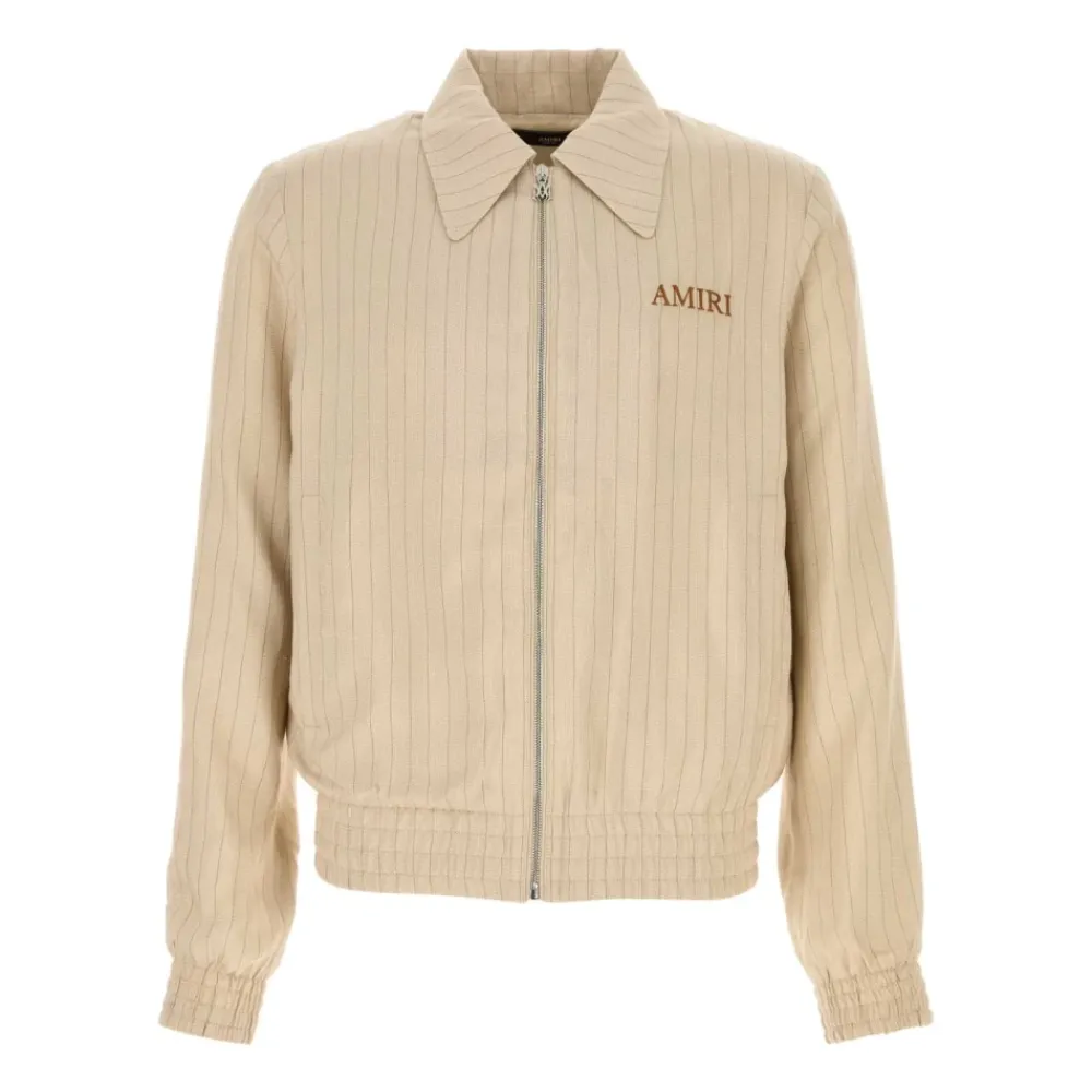 Jakker<Amiri Stribet Zip-up Jakke Beige