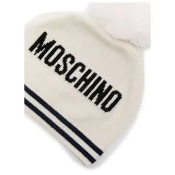 Huer & Kasketter^Moschino Strikket hue med pompon og Teddy-logo Hvid