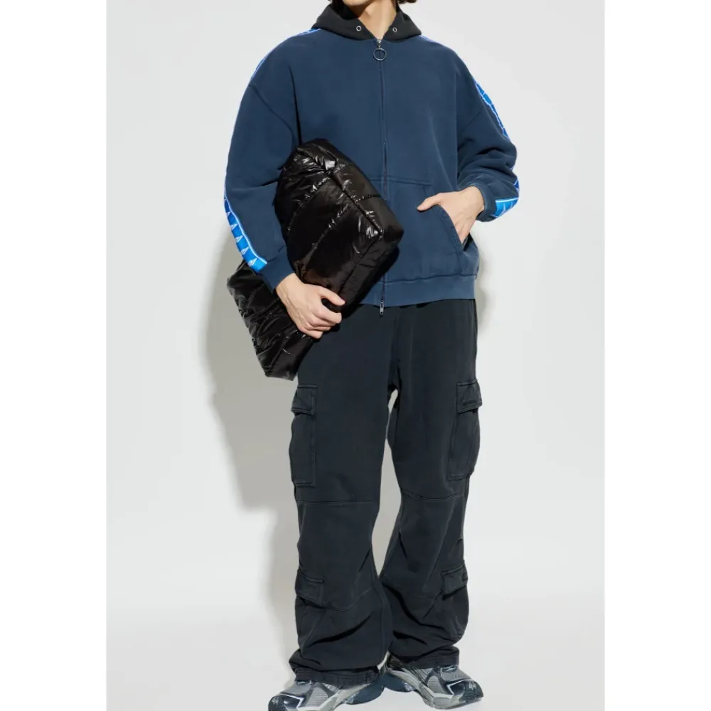 Trøjer<Balenciaga Stripe Patched Hood Zip-up Hættetrøje Blå