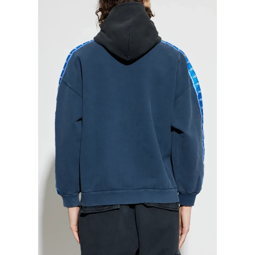 Trøjer<Balenciaga Stripe Patched Hood Zip-up Hættetrøje Blå