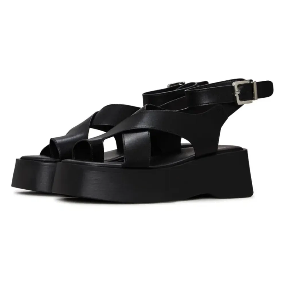 Sandaler^Cesare Gaspari Suede Cross-Strap Sandals - Black Sort