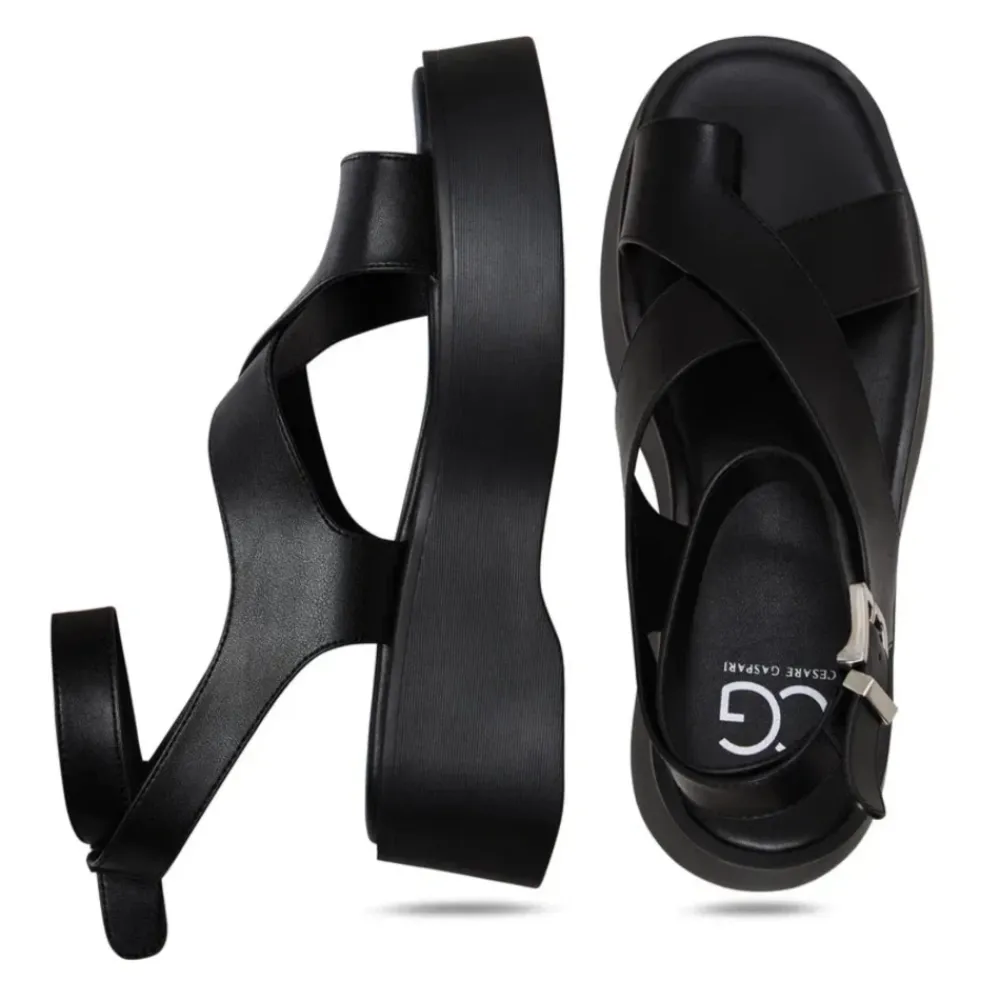 Sandaler^Cesare Gaspari Suede Cross-Strap Sandals - Black Sort