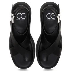 Sandaler^Cesare Gaspari Suede Cross-Strap Sandals - Black Sort