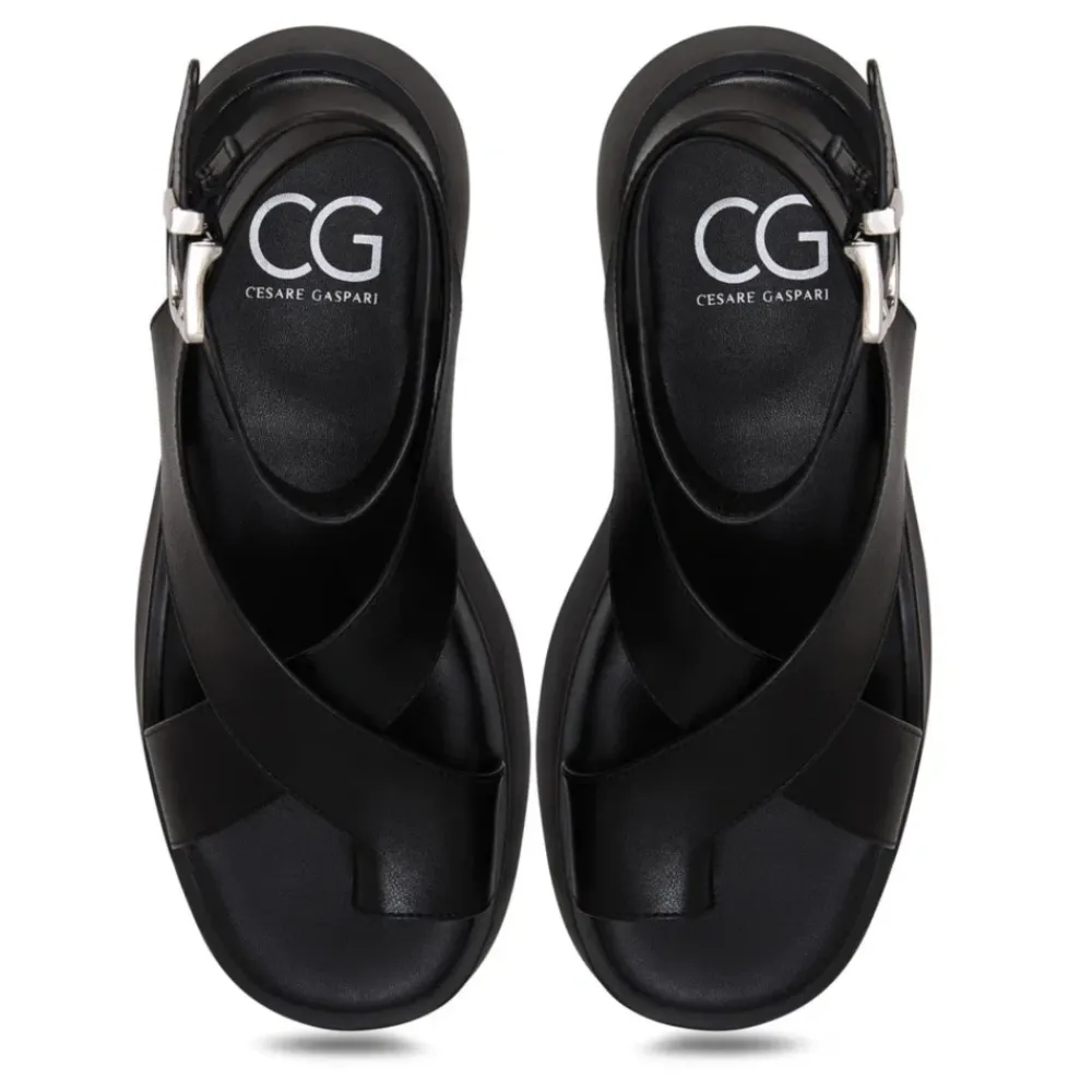 Sandaler^Cesare Gaspari Suede Cross-Strap Sandals - Black Sort