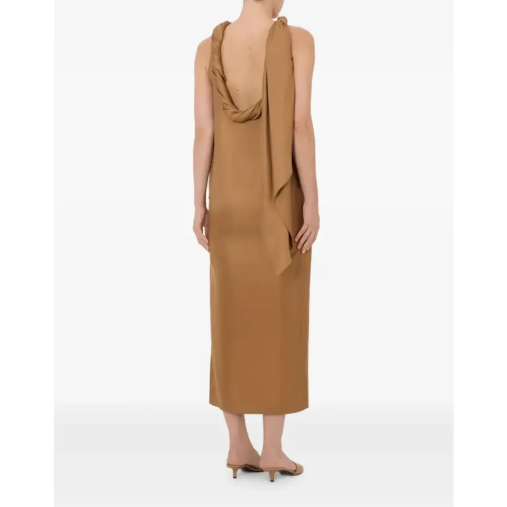 Kjoler<Loulou Studio Susan Twisted Collar Dress Beige
