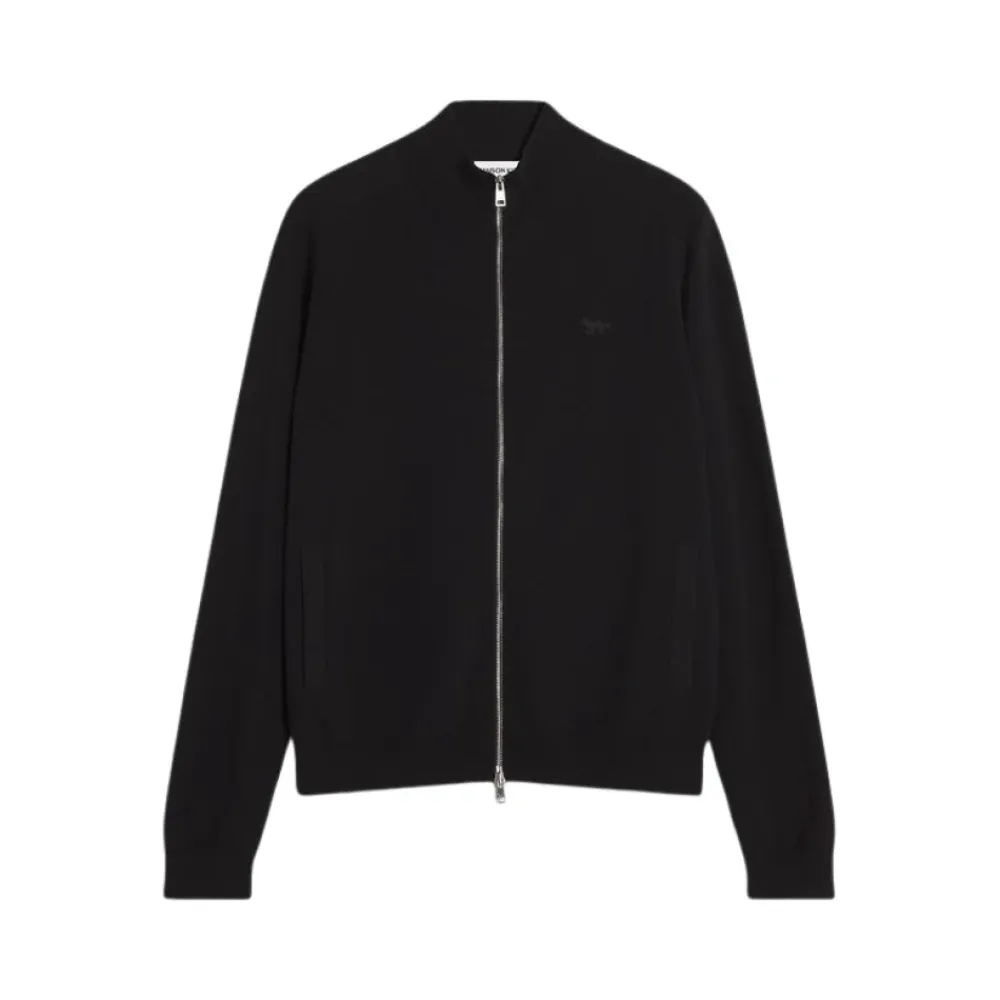 Strik<Maison Kitsuné Technical Merino Wool Knitted Jacket Sort
