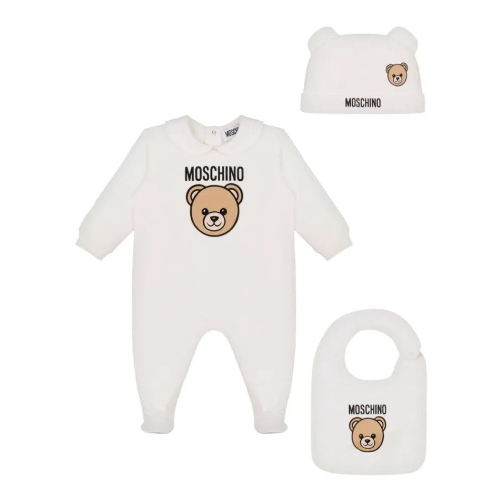 Bodystocking & Sæt^Moschino Teddy Print Baby Tøj Sæt Hvid