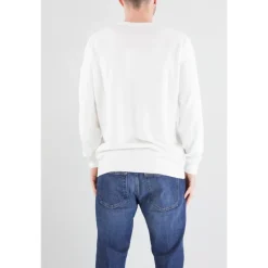 Strik^C.P. Company Tekstureret Bomuld Rundhals Sweater med Linse Lomme Hvid