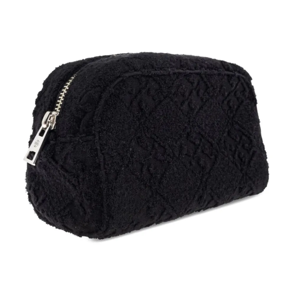 Toilettasker<Tory Burch Tekstureret Lynlås Taske med Logo Sort