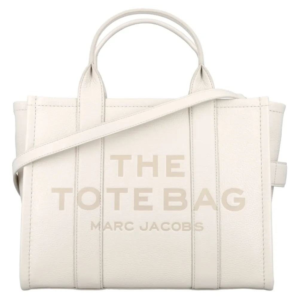 Indkøbstasker<Marc Jacobs The Leather Medium Tote Taske Beige