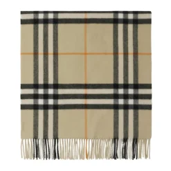 Halstørklæder Og Tørklæder^Burberry Tjekmønster Kashmir Tørklæde med Frynsekant Beige