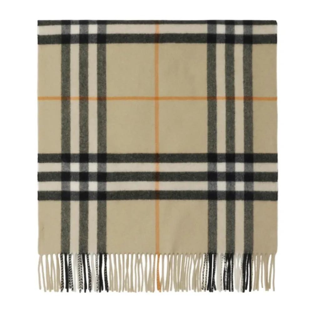 Halstørklæder Og Tørklæder^Burberry Tjekmønster Kashmir Tørklæde med Frynsekant Beige