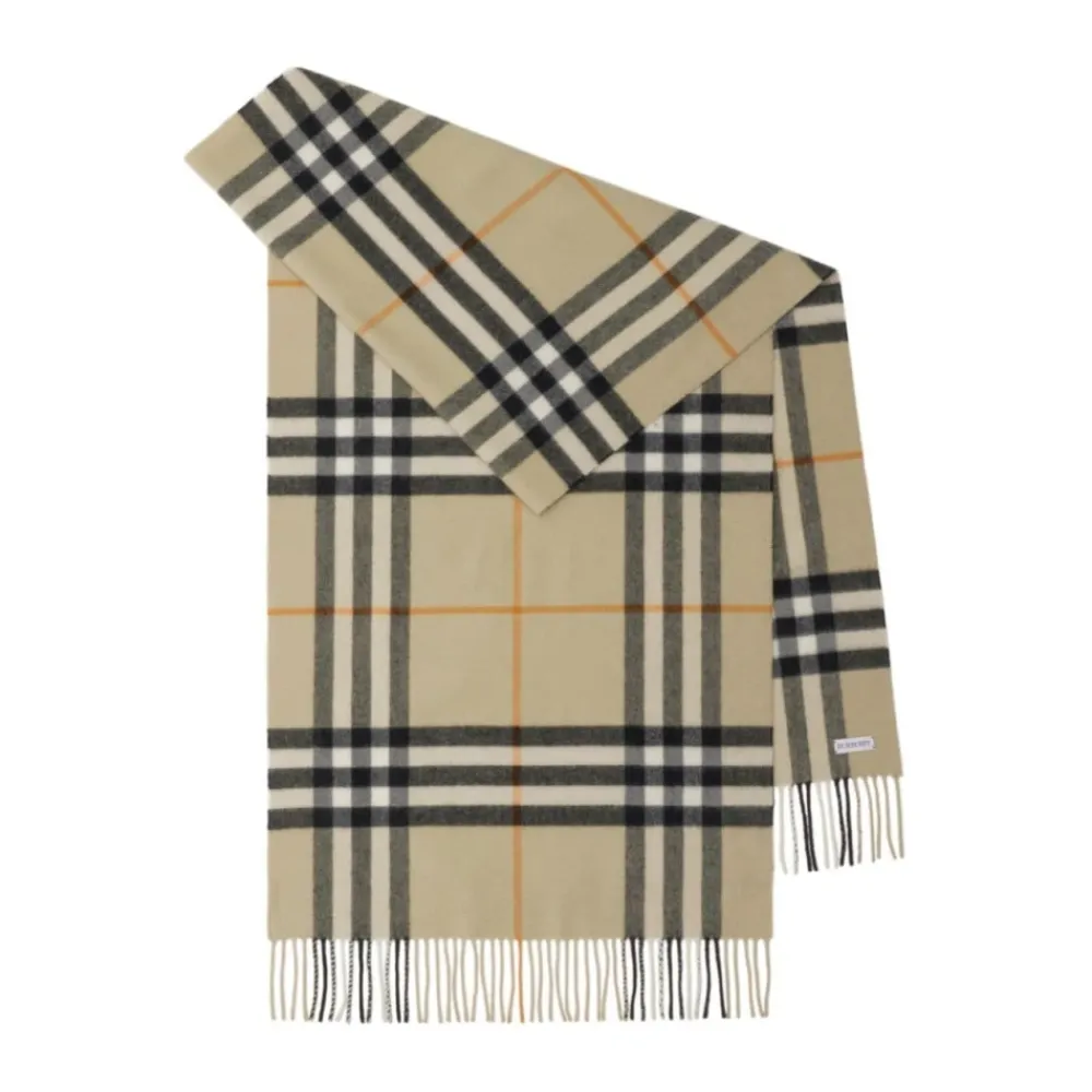 Halstørklæder Og Tørklæder^Burberry Tjekmønster Kashmir Tørklæde med Frynsekant Beige