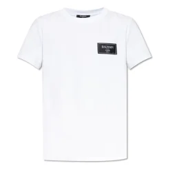 T-Shirts<Balmain T-shirt med logo patch Hvid