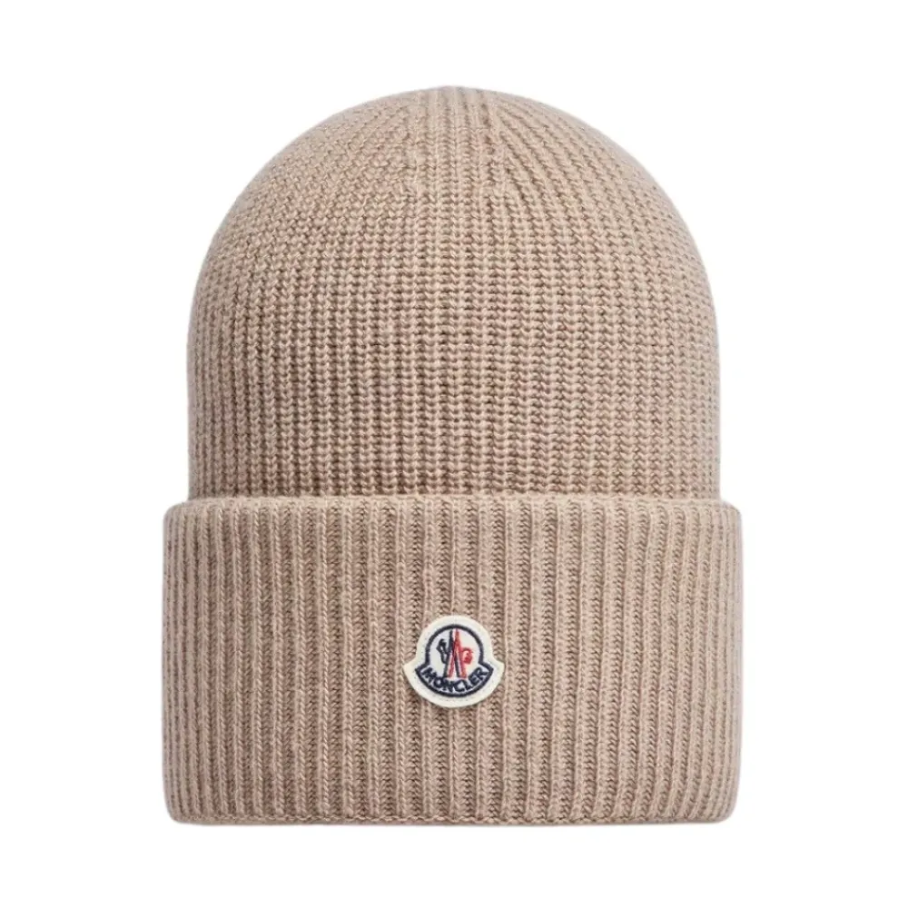 Huer & Kasketter^Moncler Uld Beanie Hue Klassisk Stil Beige
