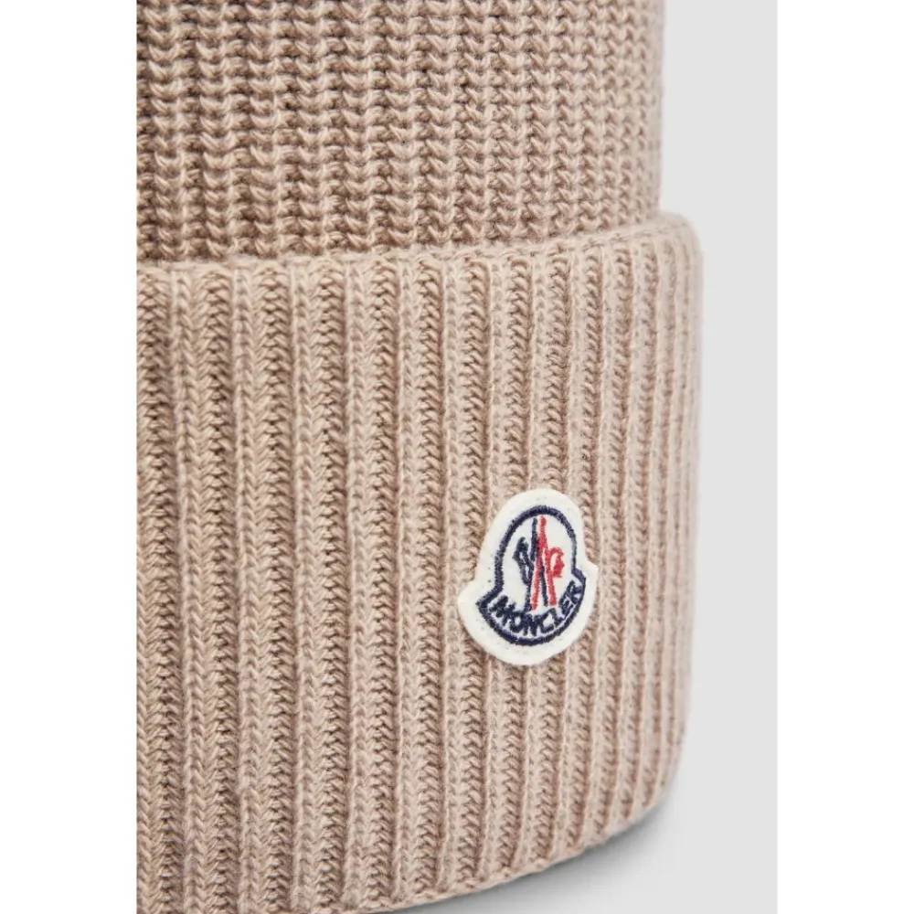 Huer & Kasketter^Moncler Uld Beanie Hue Klassisk Stil Beige