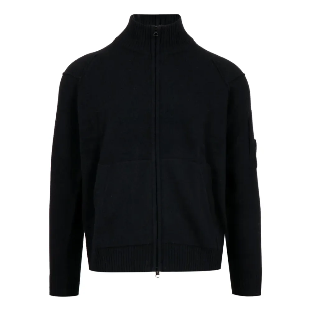 Strik^C.P. Company Uldblanding Sweater med Fuld Lynlås Sort