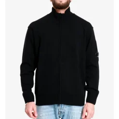 Strik^C.P. Company Uldblanding Sweater med Fuld Lynlås Sort