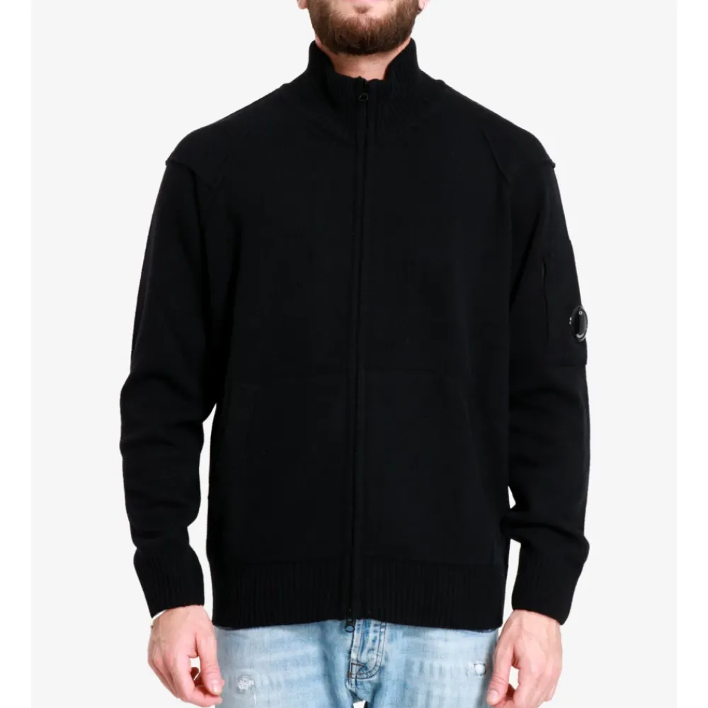 Strik^C.P. Company Uldblanding Sweater med Fuld Lynlås Sort