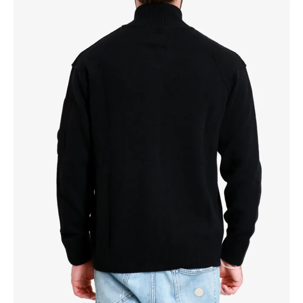 Strik^C.P. Company Uldblanding Sweater med Fuld Lynlås Sort