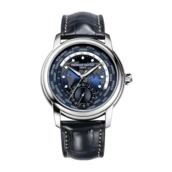 Ure<FREDERIQUE CONSTANT UOMO - FC -718NWM4H6 - Fremstilling af WorldTimer 42mm GMT læderrem Blå
