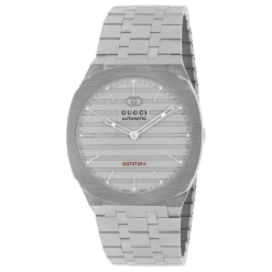 Ure^Gucci Uomo/Donna - YA163302 - 40mm 40 mm rustfrit stål flerlagskasse, tungt børstet urskive med rød GG727.25.A kalibergravering, armbånd i rustfrit stål med fem led Grå