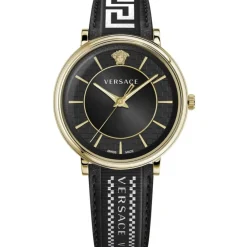 Ure^Versace V-CIRCLE Læderarmbåndsur Sort
